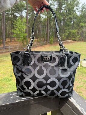 Coach Black & Gray Signature Circle Tote